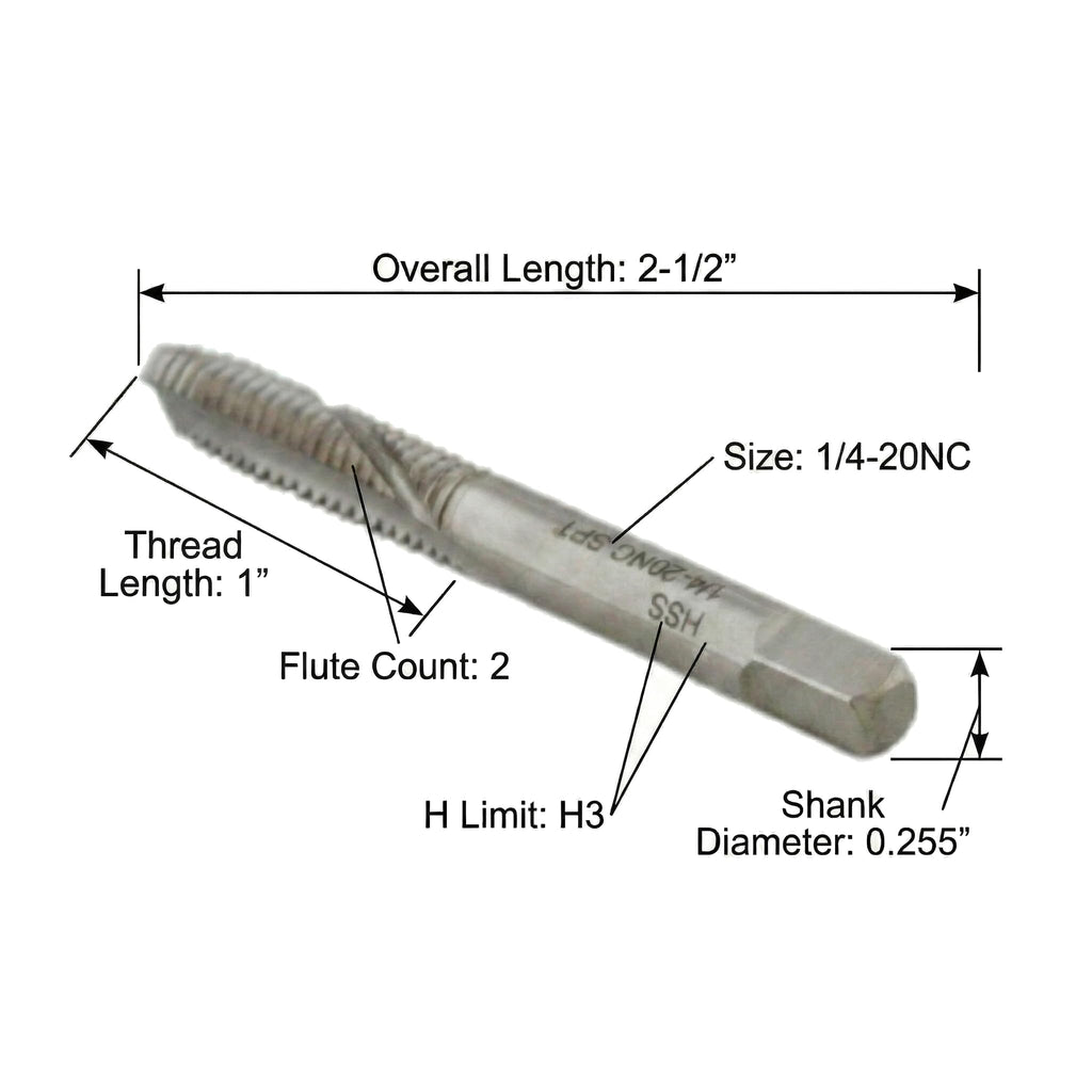 Accusize Spiral Point Tap 1/4-20NC H3 HSS 2-Flute, 10 Pc Set
