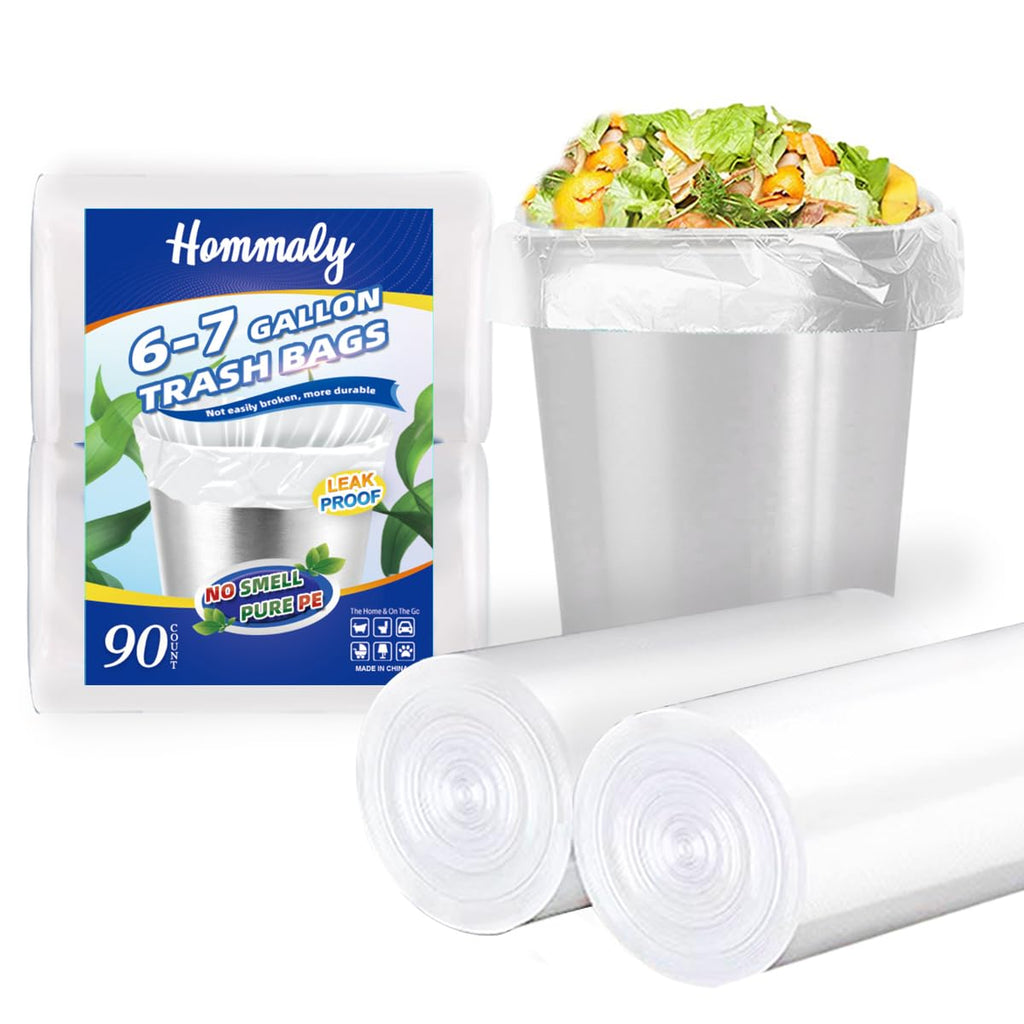 6-7 Gallon 90 pcs Small Clear Trash Bags Strong Clear Garbage Bags, Bathroom Trash Can Bin Liners, Plastic Bags for