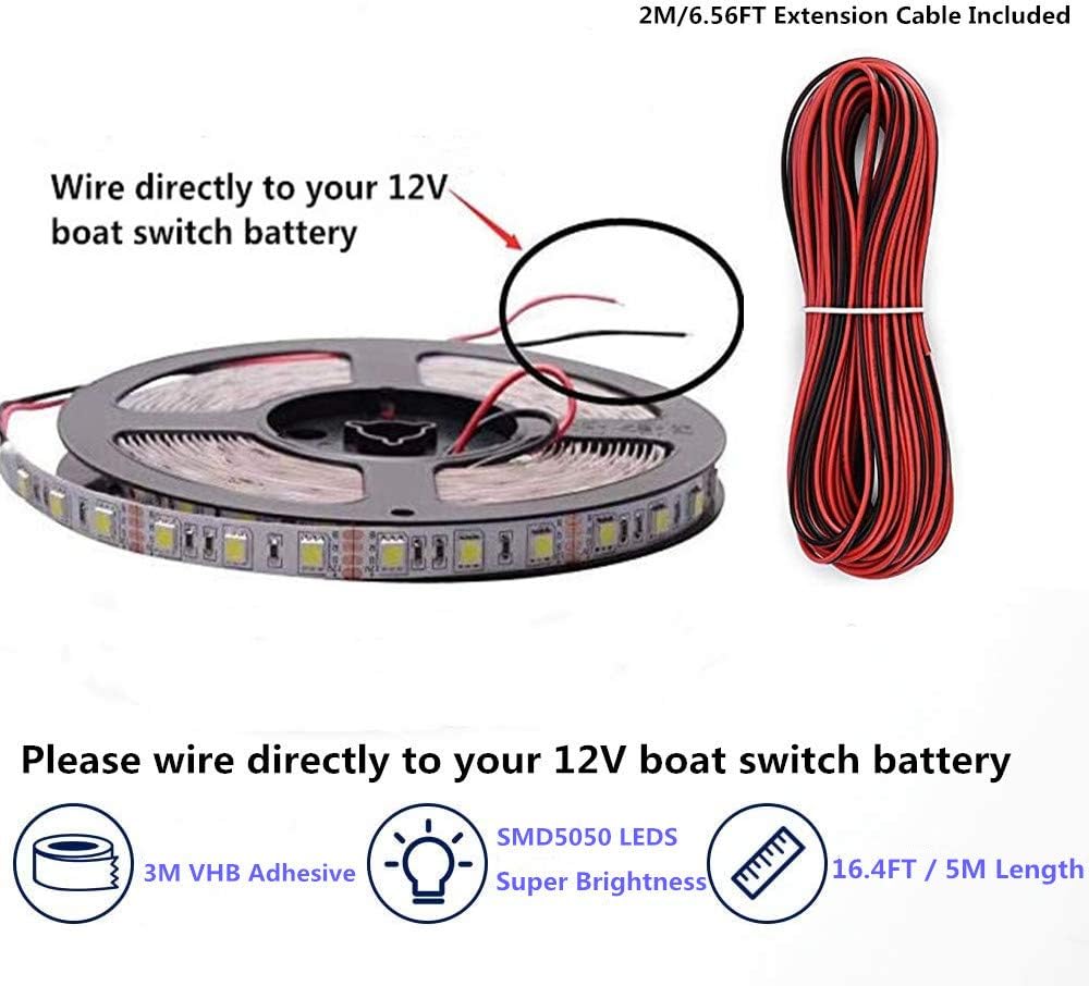 Boat Strip Lights Waterproof 16.4FT, 12v Blue Marine Pontoon Boat Lights