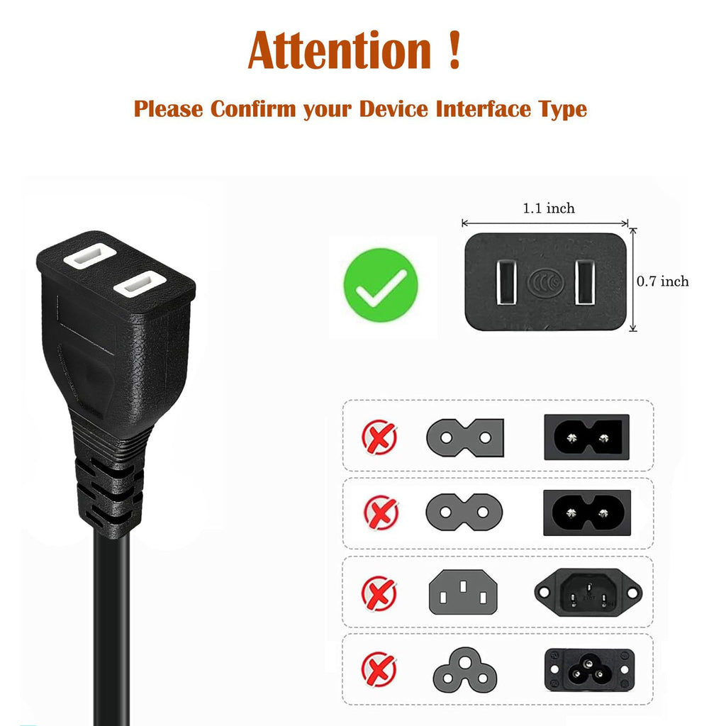 2Pin Power Cord for Ryobi 18-Volt ONE+ Hybrid Portable Fan P3320 P3340 18V