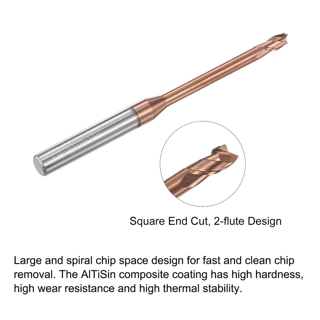 uxcell Square Nose End Mill, 2.5mm Solid Carbide AlTiSin Coated Long Reach CNC Router Bits 2 Flutes Milling Cutter with Extended Neck, 25mm Cutting Length 4mm Shank