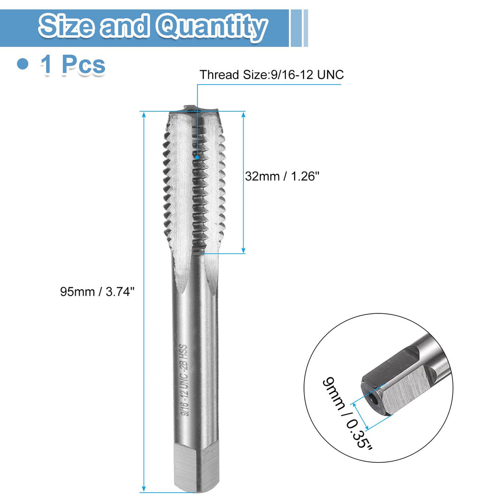 uxcell Hand Bottom Tap 9/16-12 UNC 2B Thread Bottoming Style Threading Tap