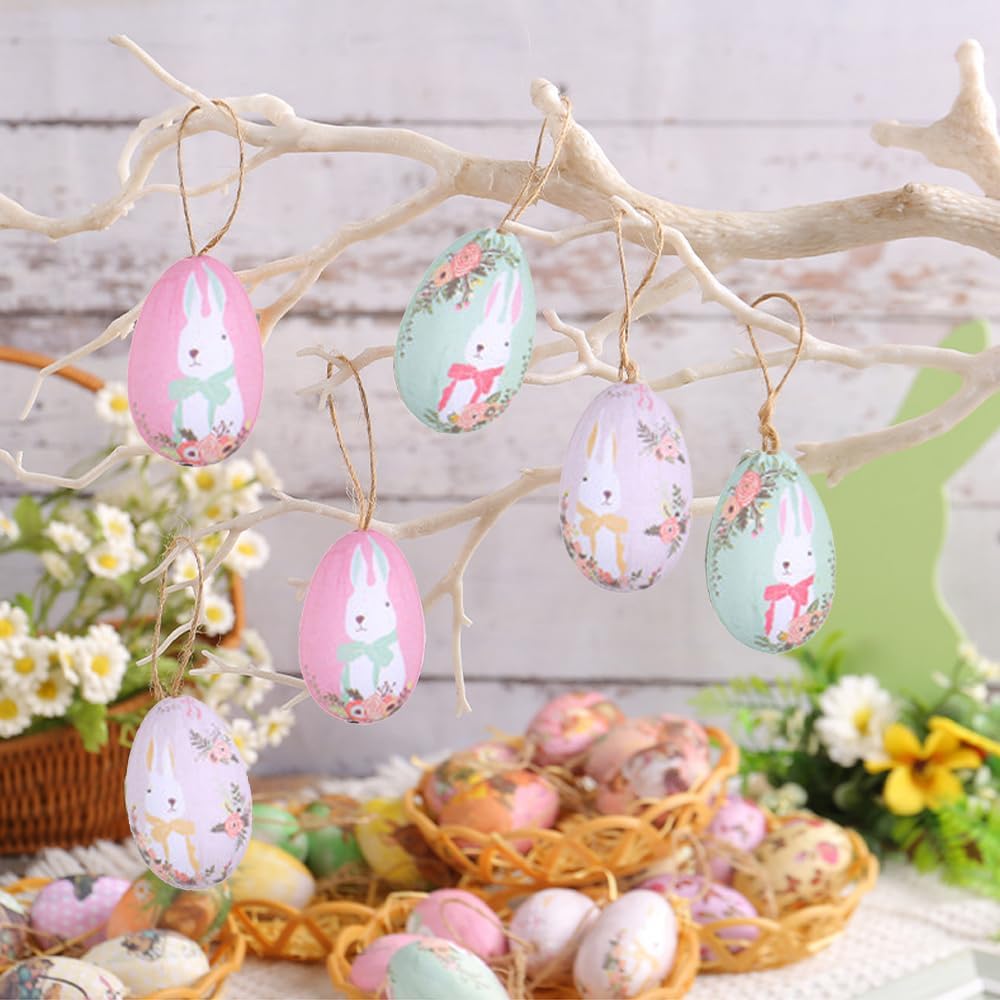 Easter Egg Hanging Ornament for Spring Party Decorations 5 Colorful Eggs with Basket Easter Pendant Accessories