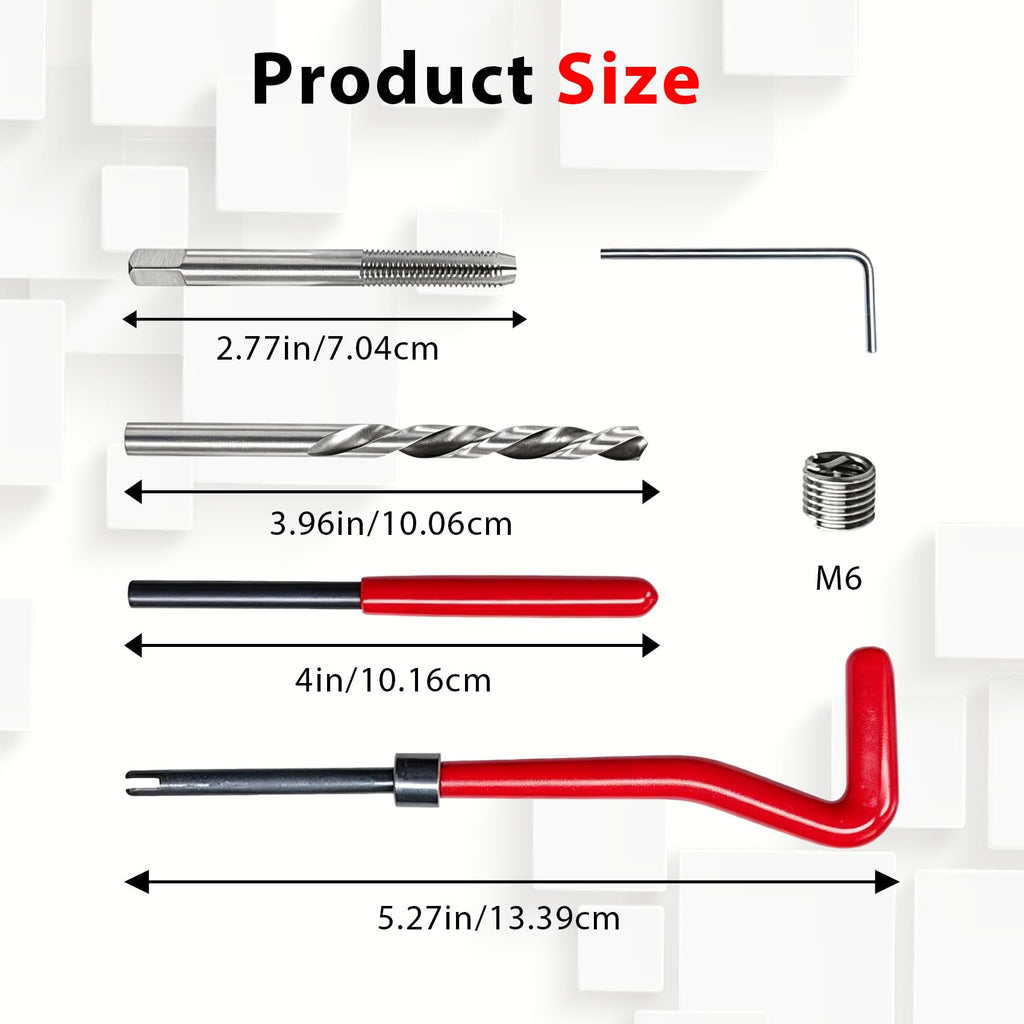 XTZFTD 30PCS M6 x 1.0mm Thread Repair Insert Kit, Stainless Steel Helicoil Style Inserts with Drill Bit, Tap and Installation Tools, Universal Metric Thread Repair Accessories for Auto Repairing