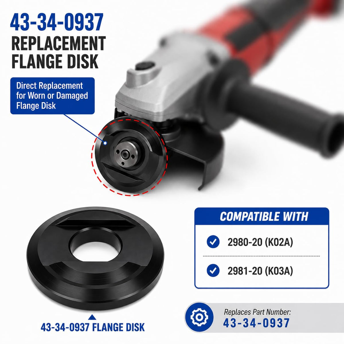 43-34-0937 Inner Disk Flange Compatible with Milwaukee Cordless Grinder