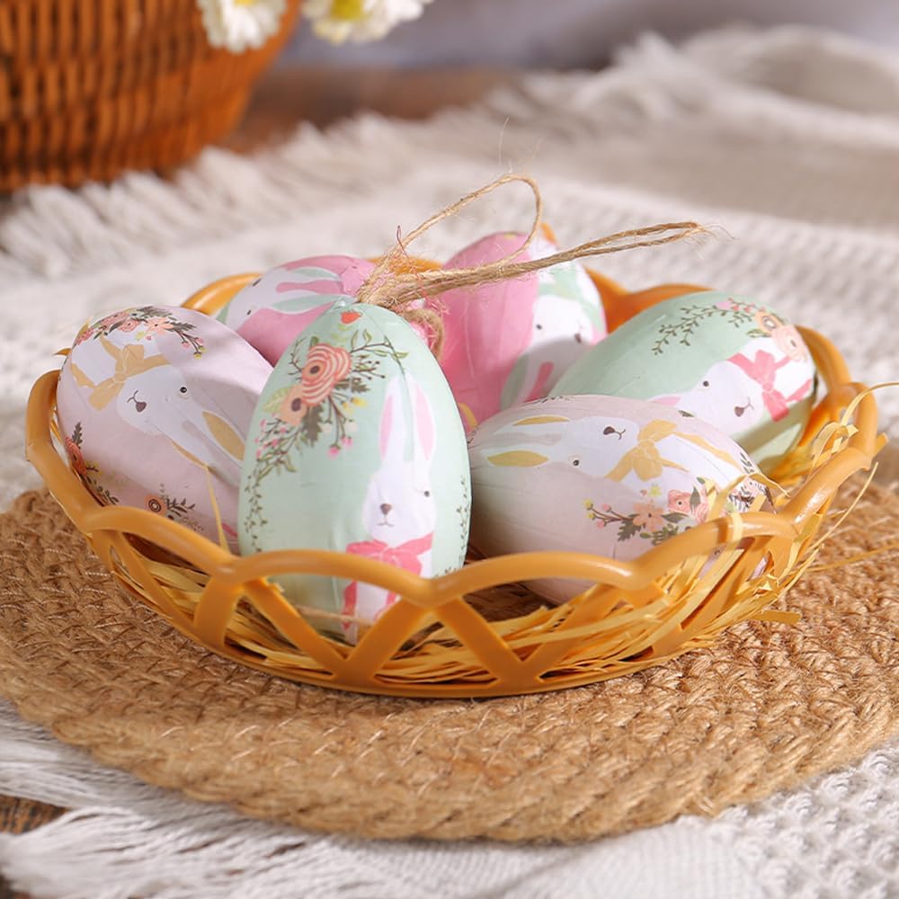 Easter Egg Hanging Ornament for Spring Party Decorations 5 Colorful Eggs with Basket Easter Pendant Accessories