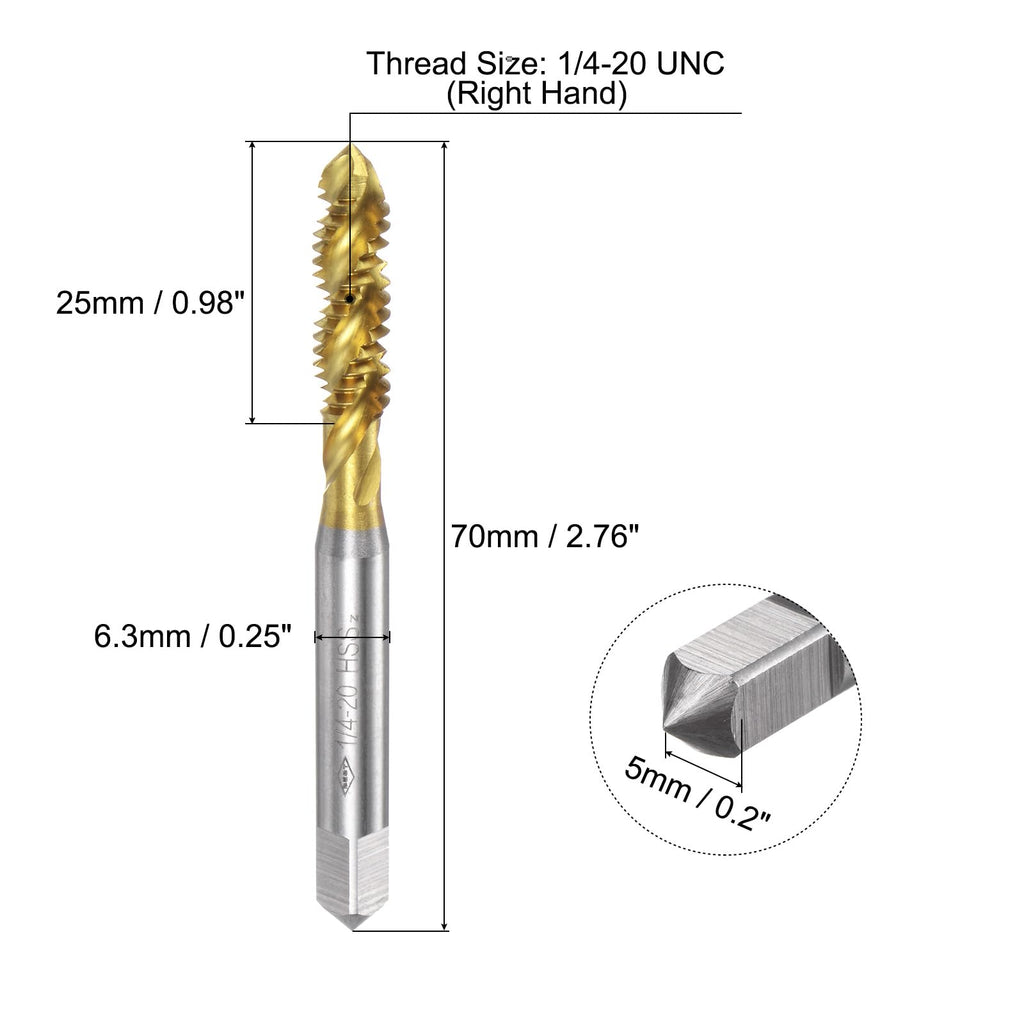 uxcell 2pcs Spiral Flute Thread Taps,1/4-20 UNC H2 Screw Threading Tap