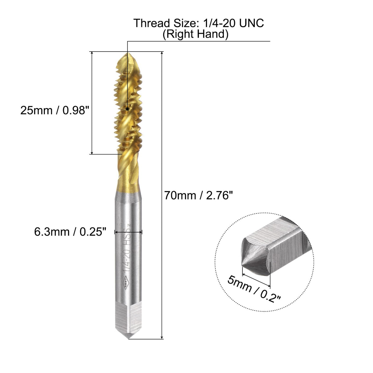 uxcell 2pcs Spiral Flute Thread Taps,1/4-20 UNC H2 Screw Threading Tap