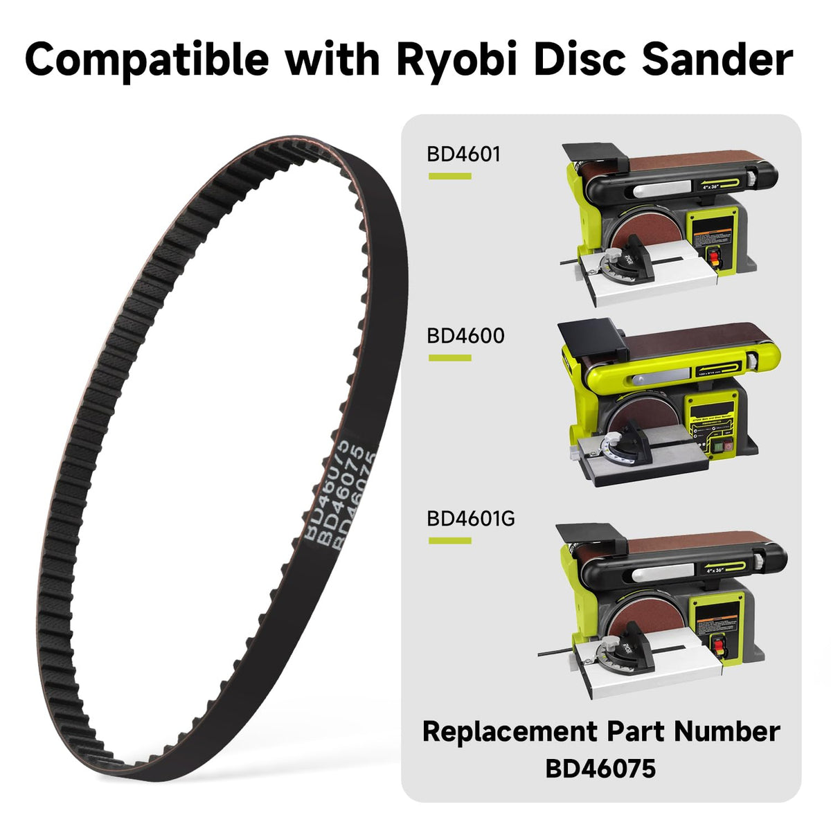 AIYOYOLIFE 2 Pack Cog Drive Belt Compatible with Ryobi Disc Sander BD4601 BD4600 BD4601G Replace#: BD46075