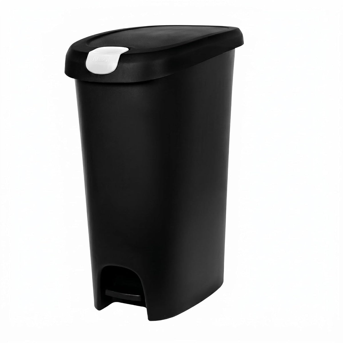 Kitchen Trash Can, 12 Gallon Plastic Slim Step Garbage Bin with Locking Foot Pedal Lid, Hands-Free Black Trash Can