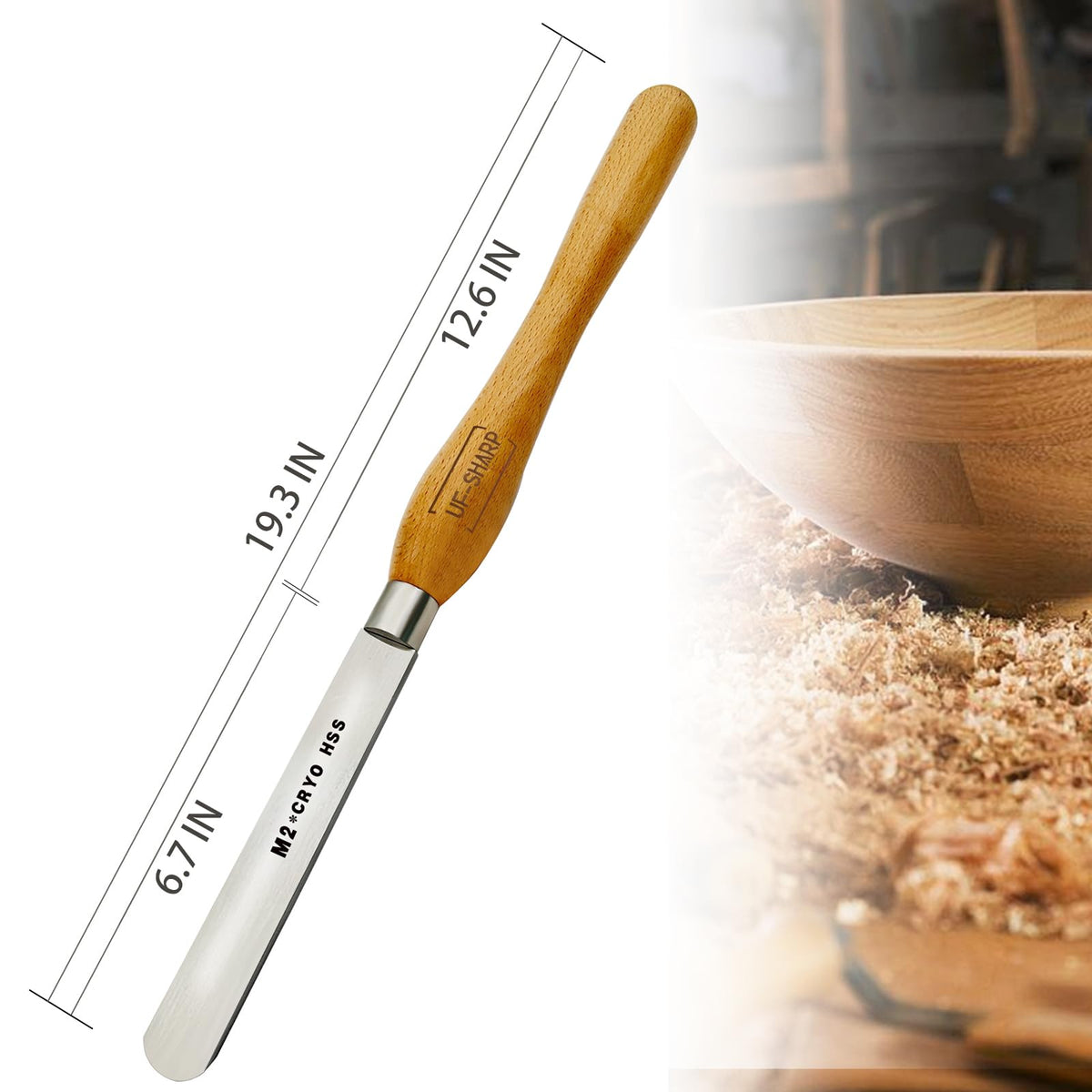 UF-SHARP 1 inch Round Nose Scraper, M2 Cryo High Speed Steel Wood Turning Tools with Beech Wood Handle