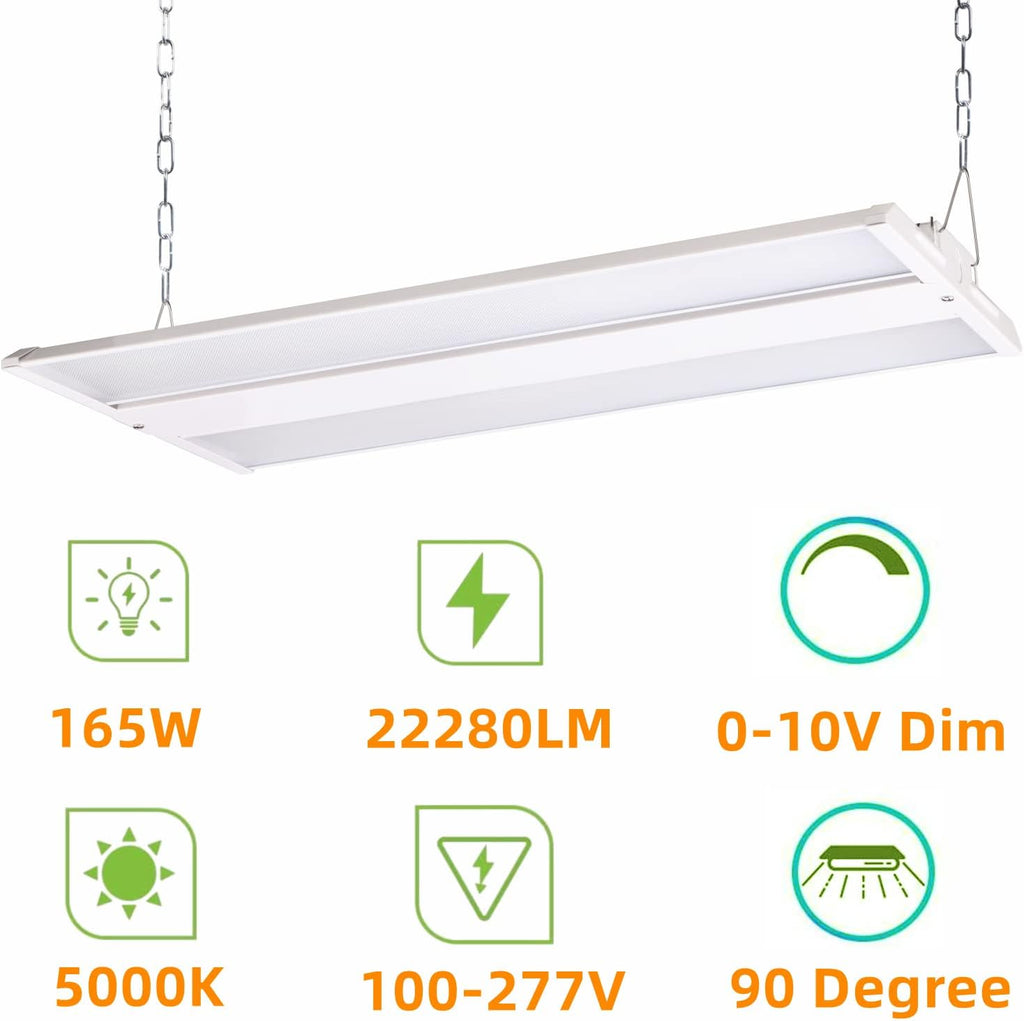 165W LED Linear High Bay Light Fixture, 2FT 22280LM(135LM/W) 5000K Daylight LED Workshops Light,100-277V, 0-10V Dimmable UL Warehouse Lighting for Exhibition Hall, Supermarkets, 5 Years Warranty
