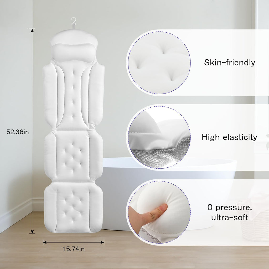 Full Body Bath Pillow for Tub,Bathtub Cushion for Soaking Tub White