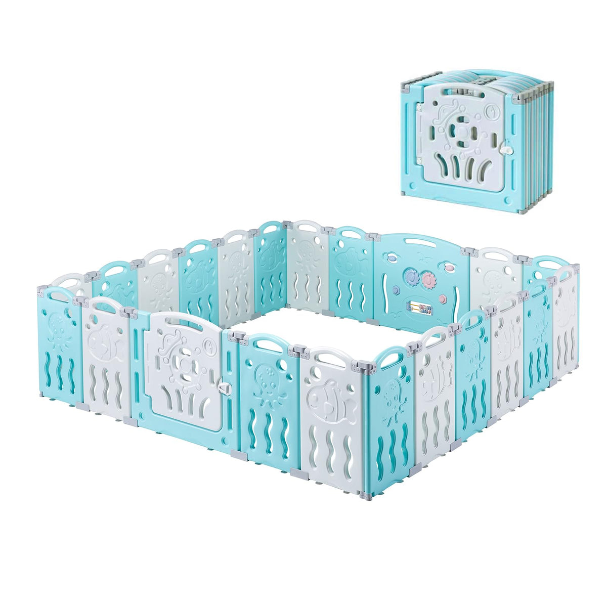 22-Panel Modular Foldable Baby Playpen & Safety Activity Yard with Locking Walk-Through Gate for Infants & Toddlers