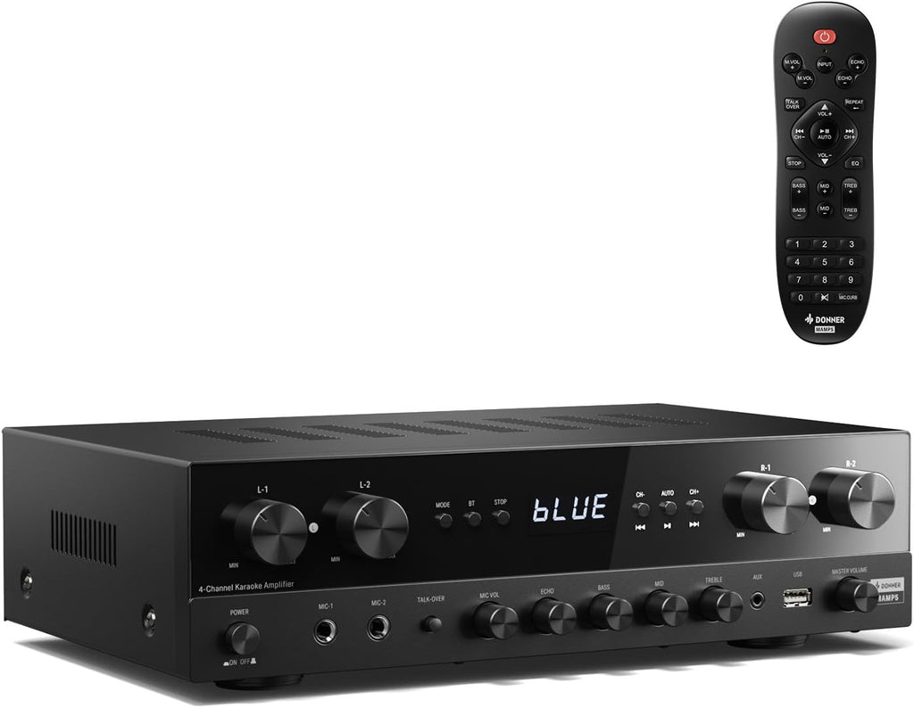 Stereo Receivers Home Audio Amplifier, Premium 1000W Peak Power 4 Channel Amplifier with Bluetooth 5.3, USB, FM, 2