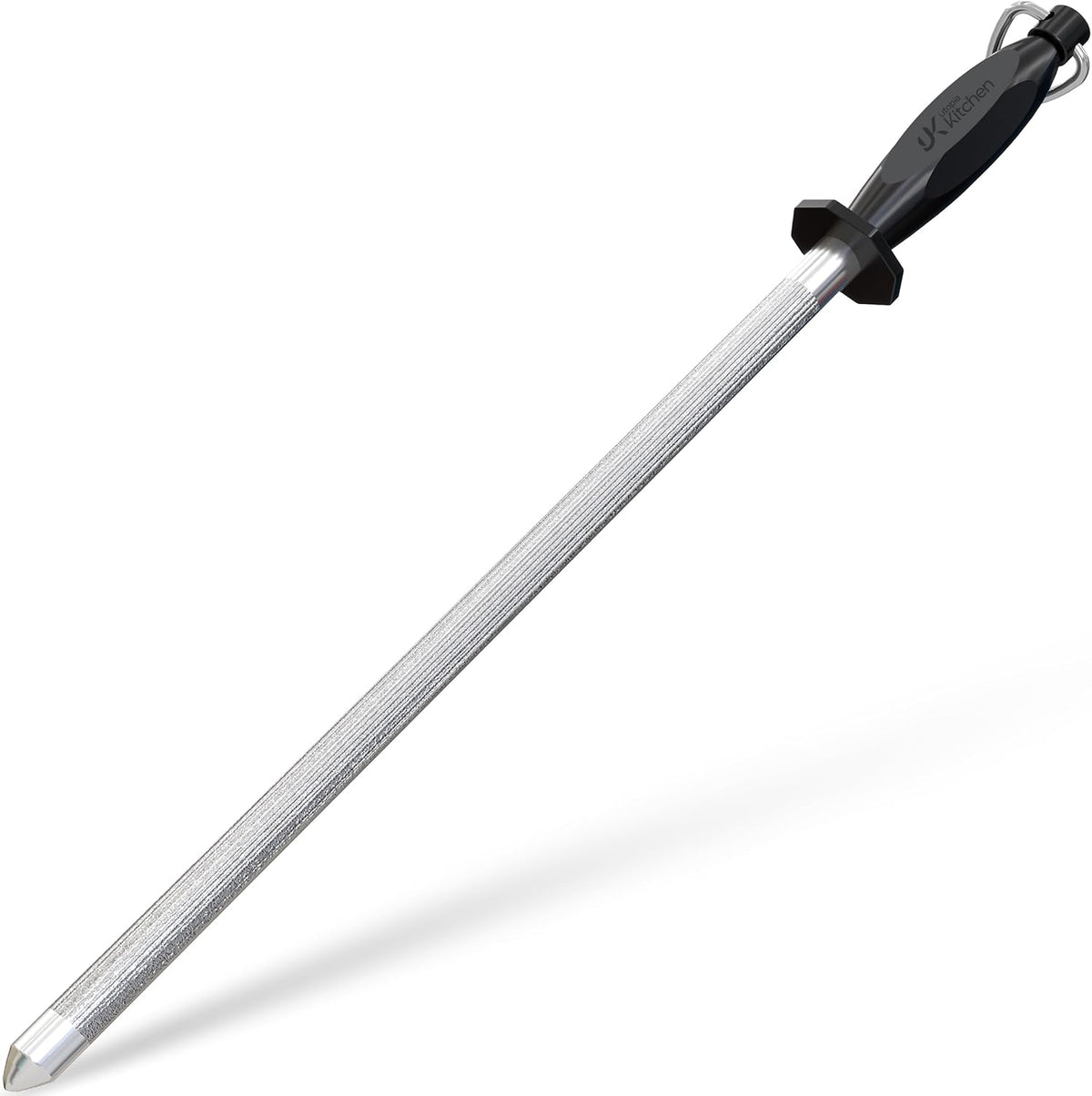 Knife Sharpener Rod 12 Inch, Professional Honing Rod for Knife Sharpening with Hanging Hook, Black