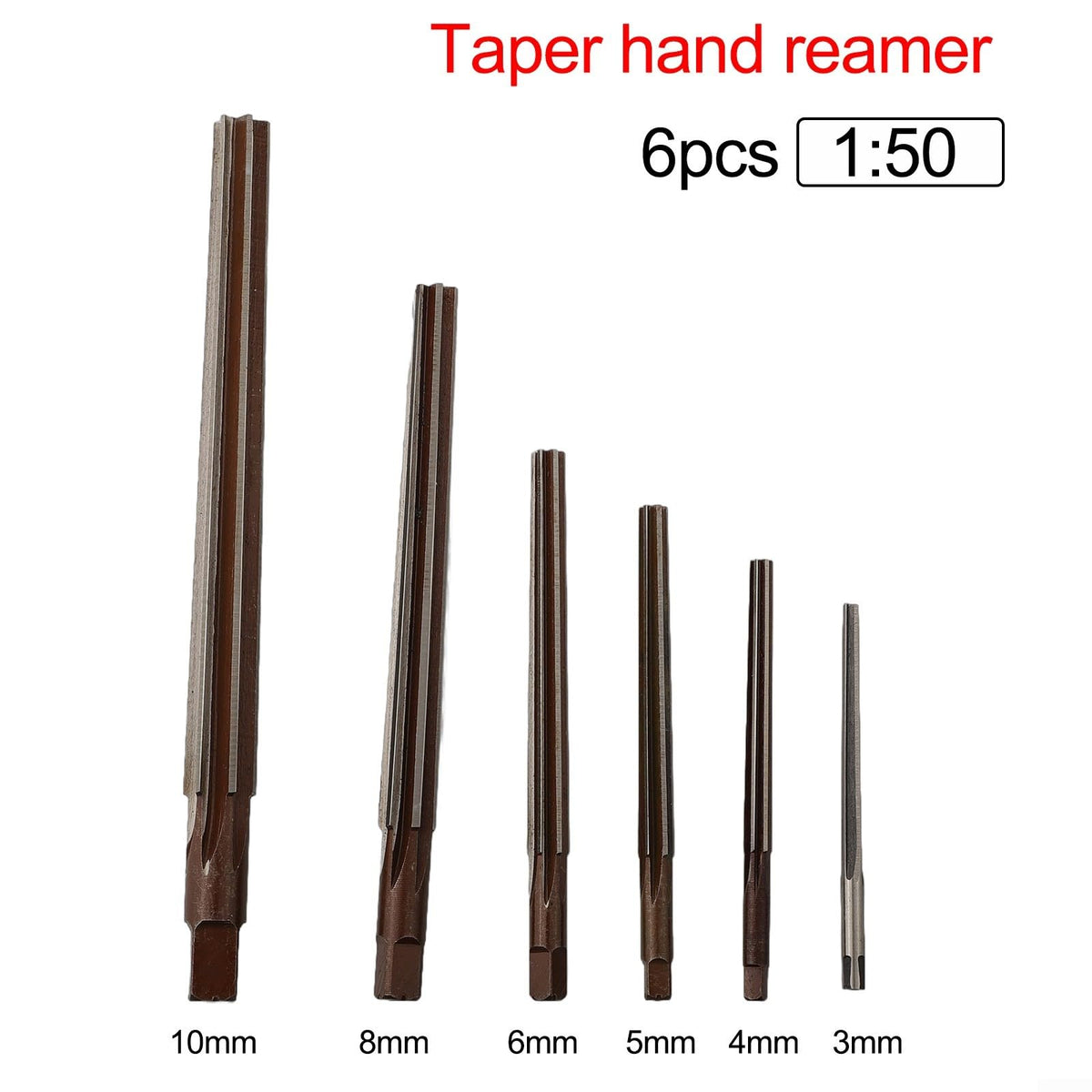 Wrenmor 6-Piece Taper Pin Hand Reamer Set, HSS Steel 1:50 Taper, 3–10mm Precision Reaming Tools for CNC & Metalworking