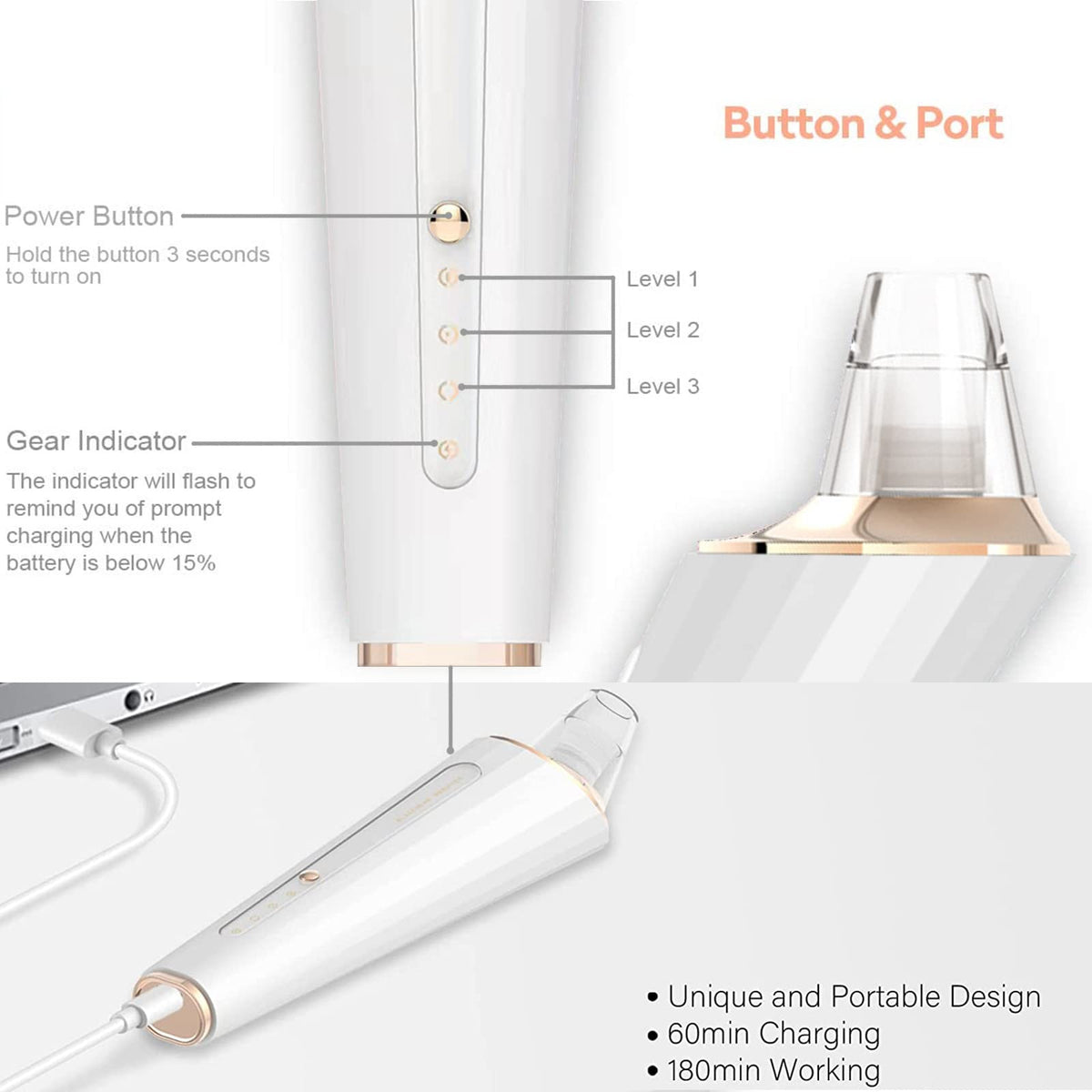Blackhead Remover Pore Vacuum, Upgraded USB Rechargeable Facial Pore Cleaner Blackhead Removal Kit with 3 Suction