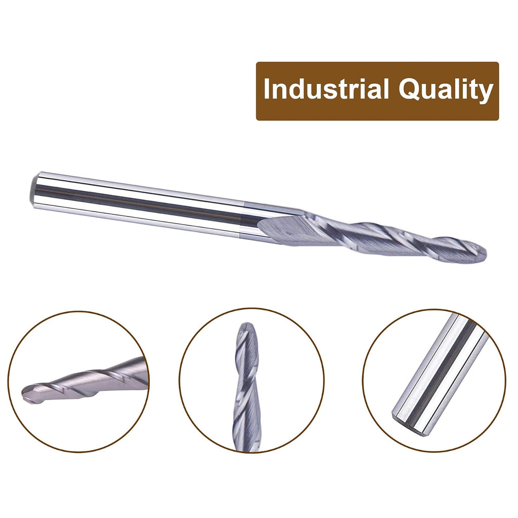 SpeTool 5Pc/Pack 1.0mm Cutting Radius(2.0mm Diameter) Tapered Ball Nose End Mill 1/8 Shank Radius with TiAlN Coated CNC Router Bit for 3D&2D Woodwork Tools