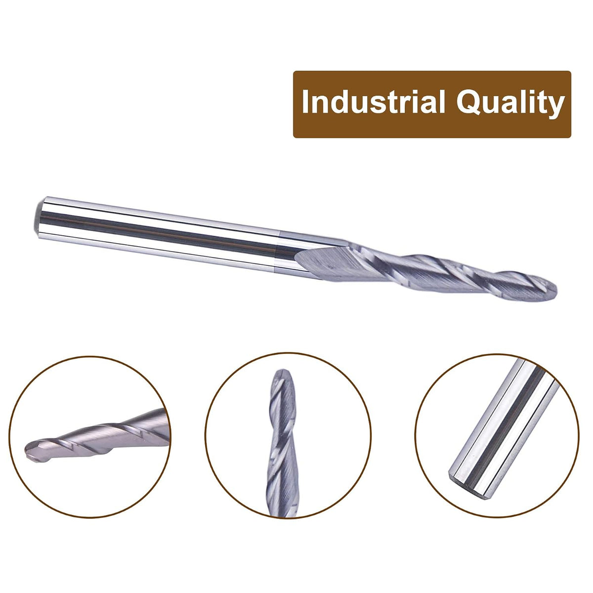 SpeTool 5Pc/Pack 1.0mm Cutting Radius(2.0mm Diameter) Tapered Ball Nose End Mill 1/8 Shank Radius with TiAlN Coated CNC Router Bit for 3D&2D Woodwork Tools
