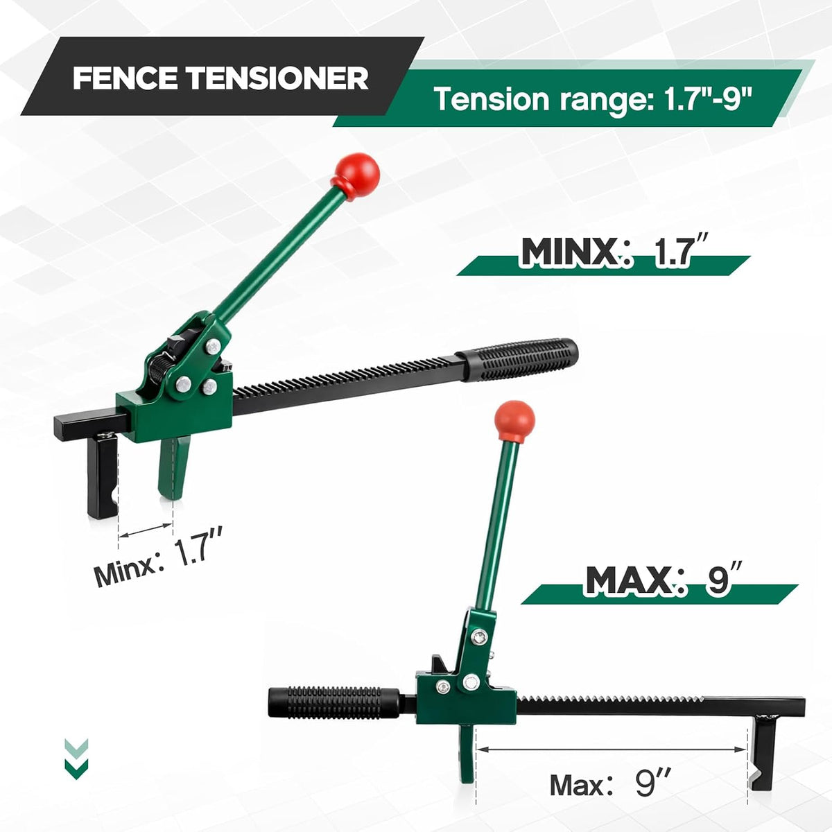 1 Pc Chain Link Fence Stretcher Tool Ratcheting Wire Tightener Puller for Woven Wire Fence 1.7''-9'' Tension Range