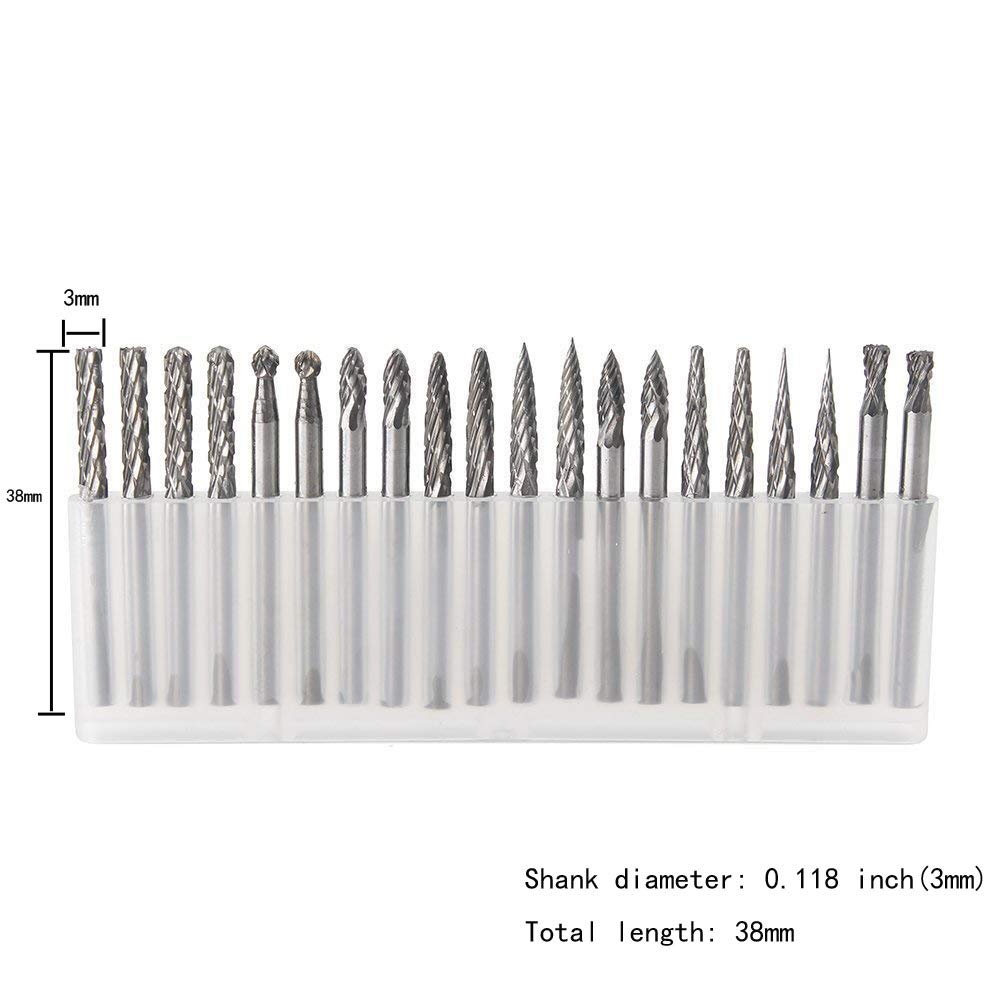 YUFUTOL 20pcs Solid Carbide Burr Set 0.118‘’（3mm） Shank