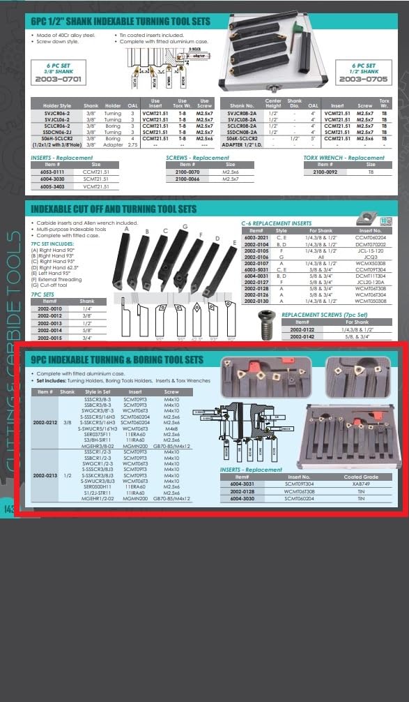 HHIP 2002-0212 Pro Series Indexable Cut Off and Turning Tool Set, 9 Piece, 3/8"