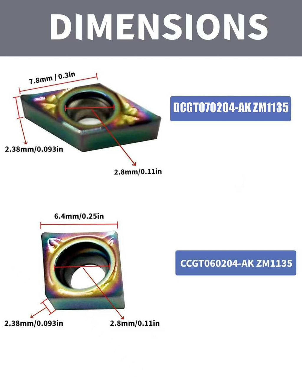 CCGT DCGT Turning Inserts, DLC Coated Carbide for Aluminum Copper Plastic