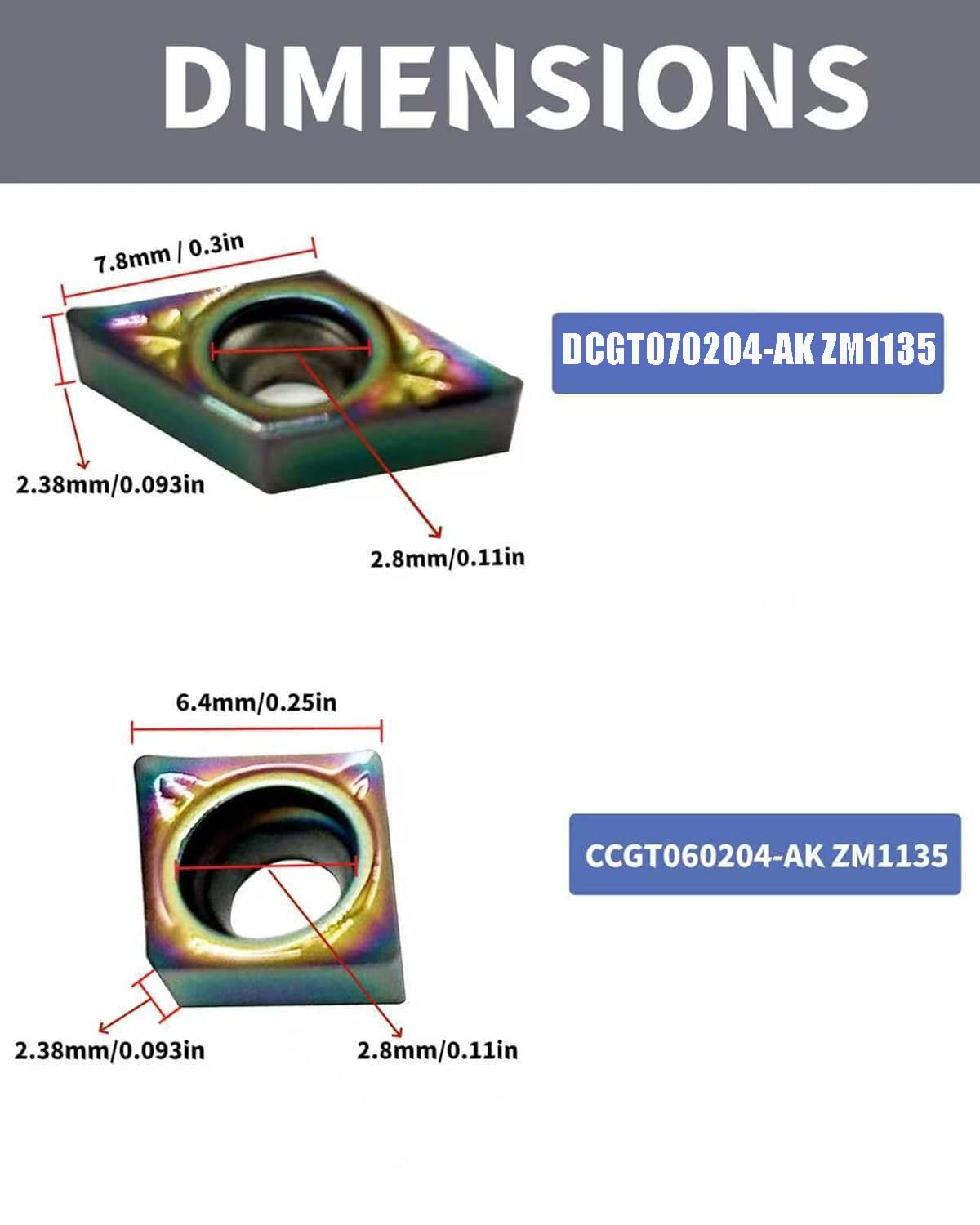 CCGT DCGT Turning Inserts, DLC Coated Carbide for Aluminum Copper Plastic