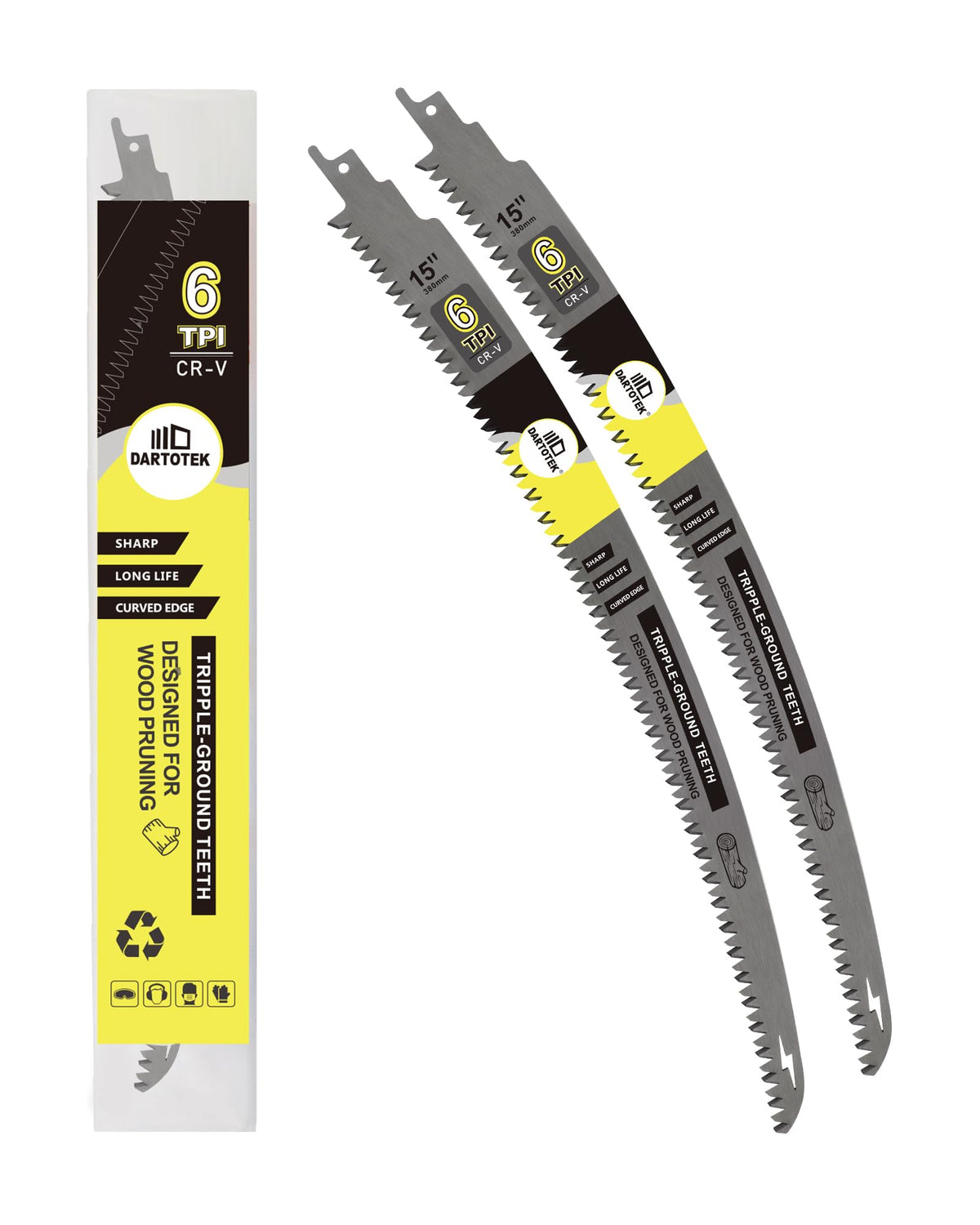 15-Inch Japanese Teeth Reciprocating Saw Blades 2PCS, DARTOTEK Curved Edge 6TPI Pruning Blades for Wood, Tree Trimming Cutting, Fits Most Reciprocating Saws(2 of Pack)