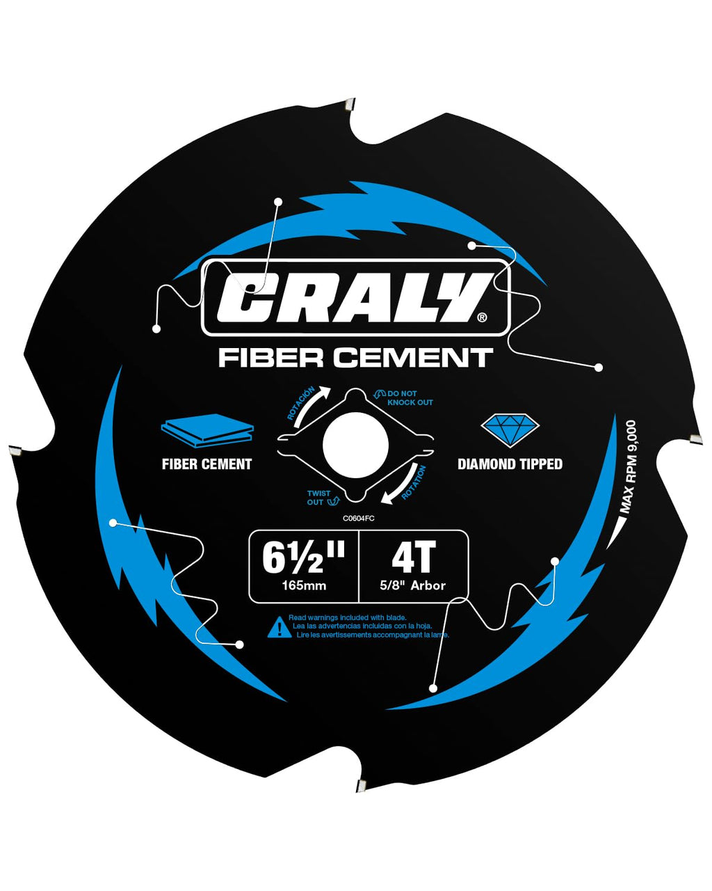 CRALY 6-1/2 Inch 4 Teeth Hardie Fiber Cement Circular Saw Blade, 5/8 Inch Arbor, Polycrystalline Diamond Tipped (PCD), Thin Kerf, Black Ice, for Laminate Flooring(C0604FC)