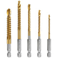 YUENTOEN 5Pcs Titanium Coated HSS Twist Drill Bits, Hex Shank 3/4/5/6/8mm Head, Serrated Side Cutting Drill Bit for Carpenter Woodworking Wood Metal Plastic