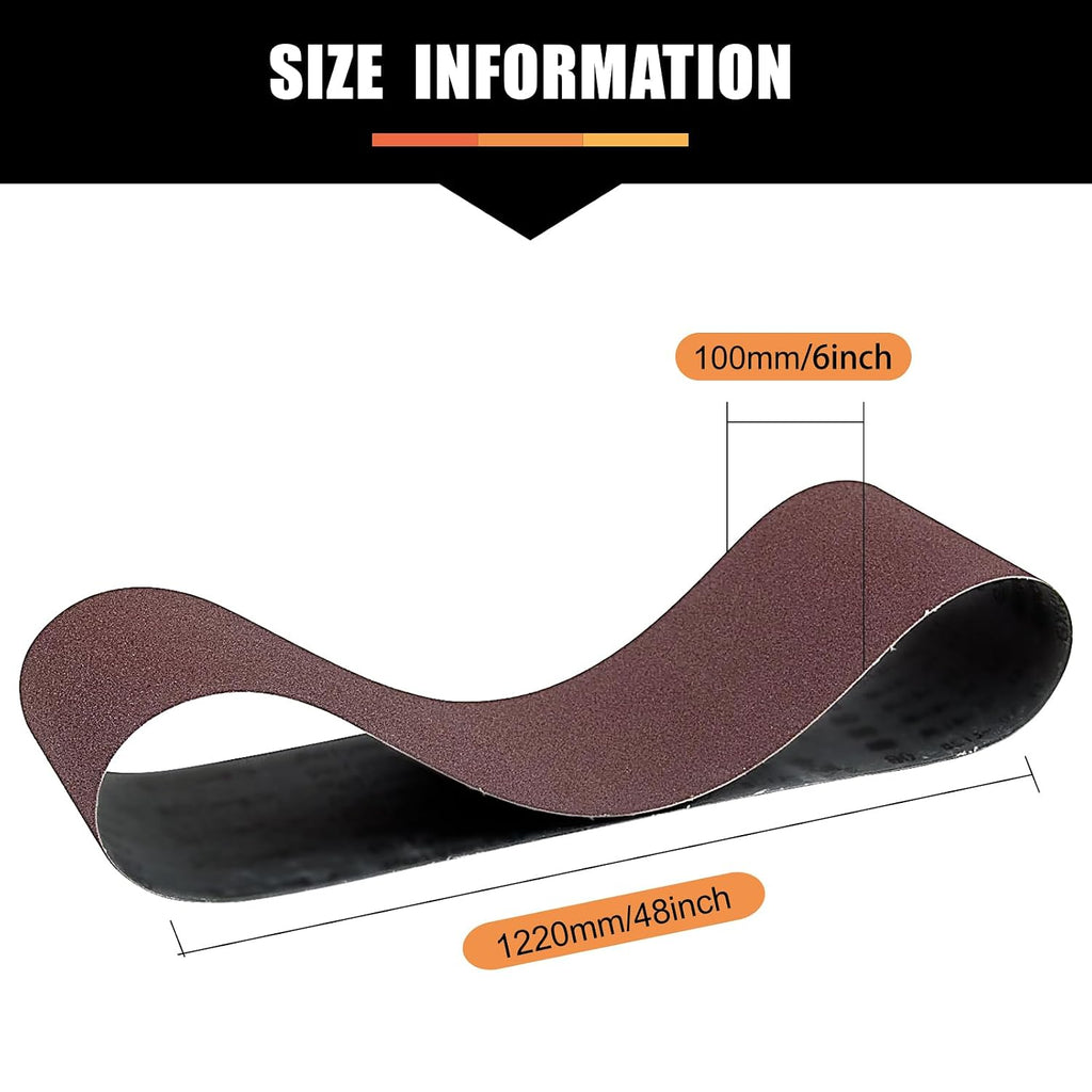 6 x 48 Inch Aluminum Oxide Sanding Belt, 15PCs Sanding Belt Set, 3 of Each 80/120/150/240/400 Assorted Grit, Abrasive Belts for Belt Sanders