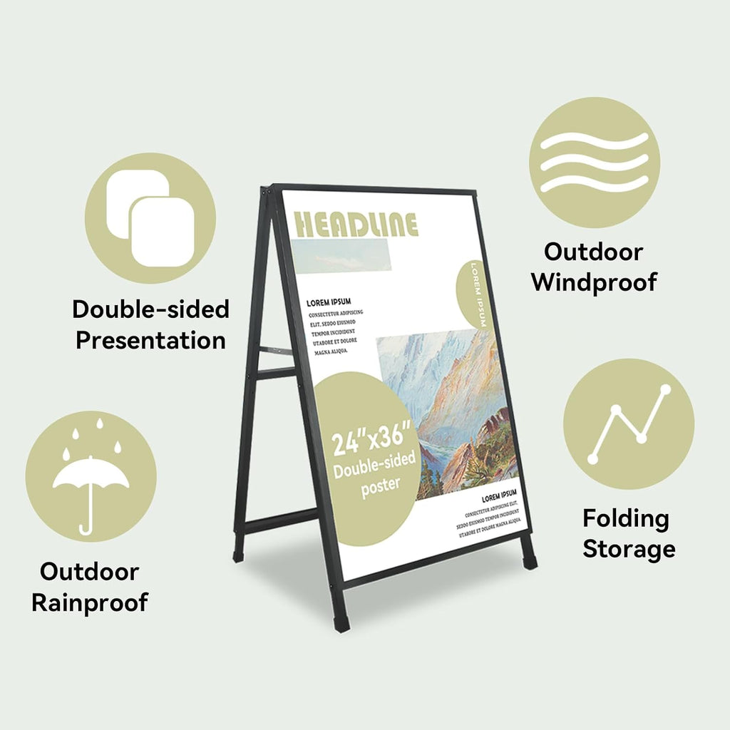 A Frame Sign 24x 36 Inch Heavy Duty Sandwich Board Double-Sided Folding Sign Holder Outdoor Pavement Sign for