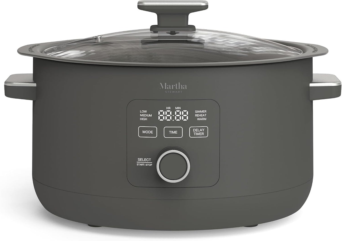 8 Quart Slow Cooker, Ceramic Nonstick Crock, Caviar Gray | 6 Modes, Delay Timer, Keep Warm, Dishwasher Safe Bowl &