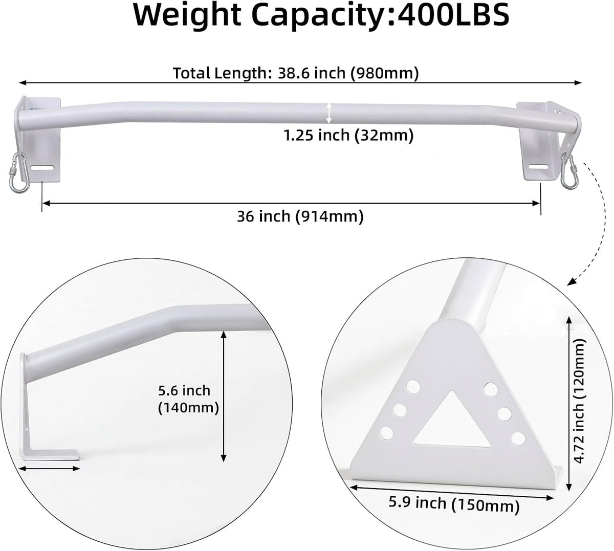 Wall Mounted Pull Up Bar Doorway, Heavy Duty Strength Training Pull-Up & Chin Up Bars for Doorframe, Support Beam or