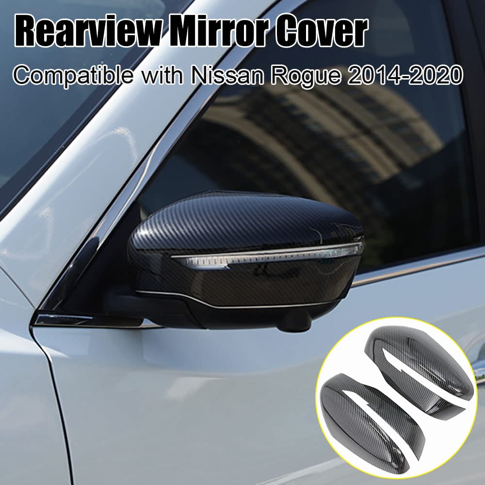 XITER 2PCS ABS Carbon Fiber Style Rearview Mirror Cover Trim Door Side Moulding Trim for Nissan Rogue 2014-2020 Rogue Sport 2017-2022,Nissan Murano 2015-2024 Exterior Accessories-with Turn Signal