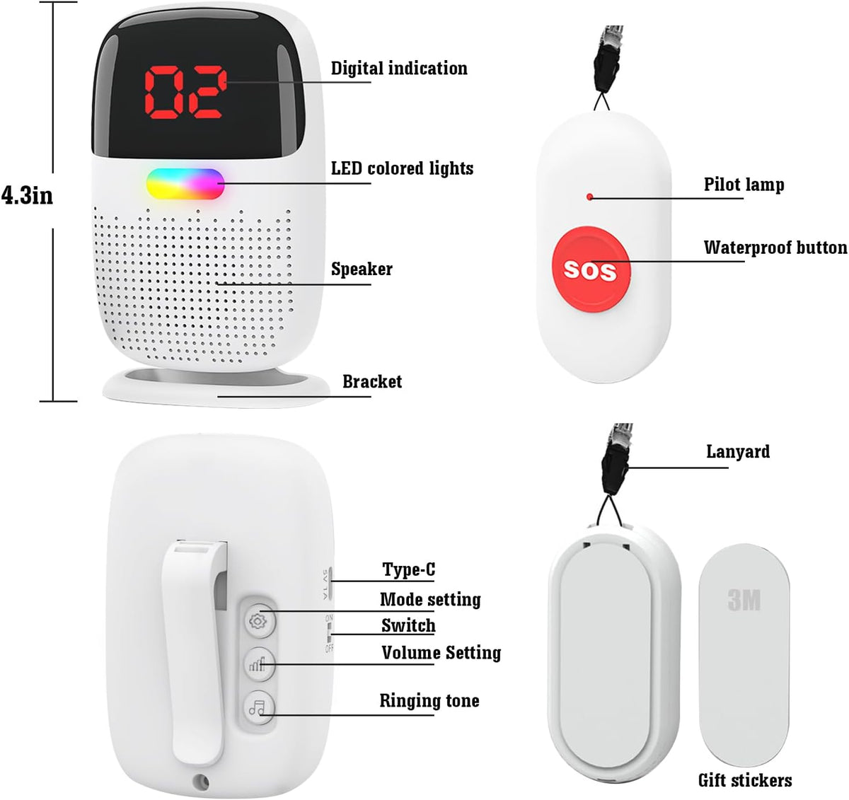 Caregiver Pager System with Digital Display for Elderly Assistance