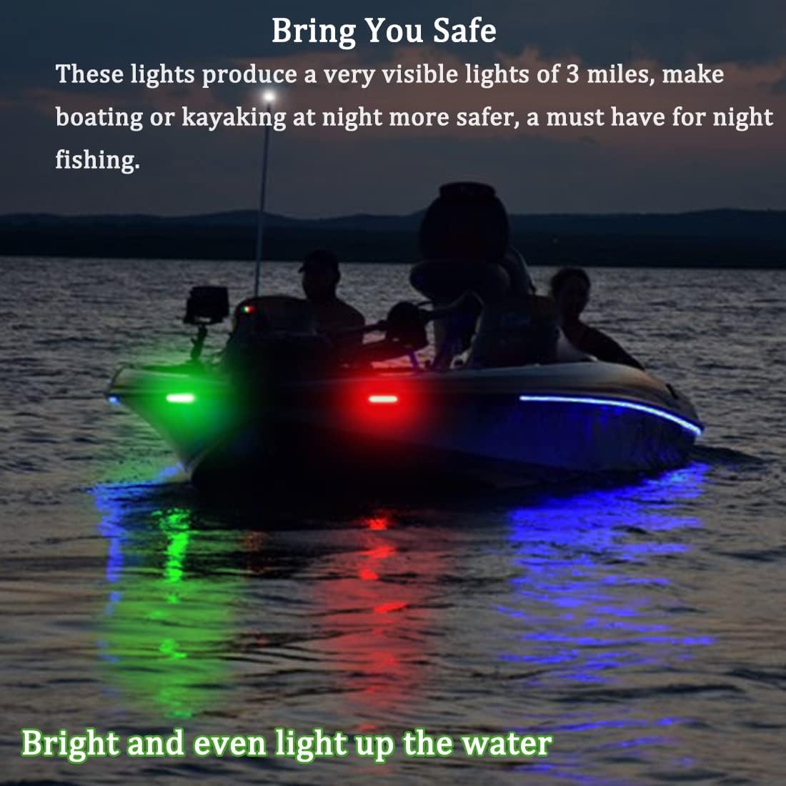 Boaton Boat Navigation Lights, Super Bright Bow Lights For Night Fishing, No Drilling Adhesive Install For Pontoon Kayak Canoe Bass Jon Jetski