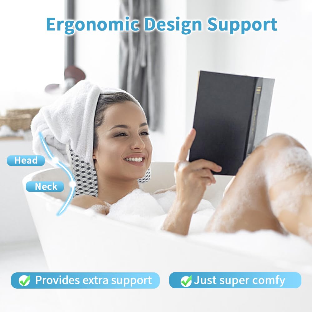 Luxury Bath Pillows for Tub, Slip Resistant Waterproof Bath Pillows for Tub Neck and Back Support with 2 Strong