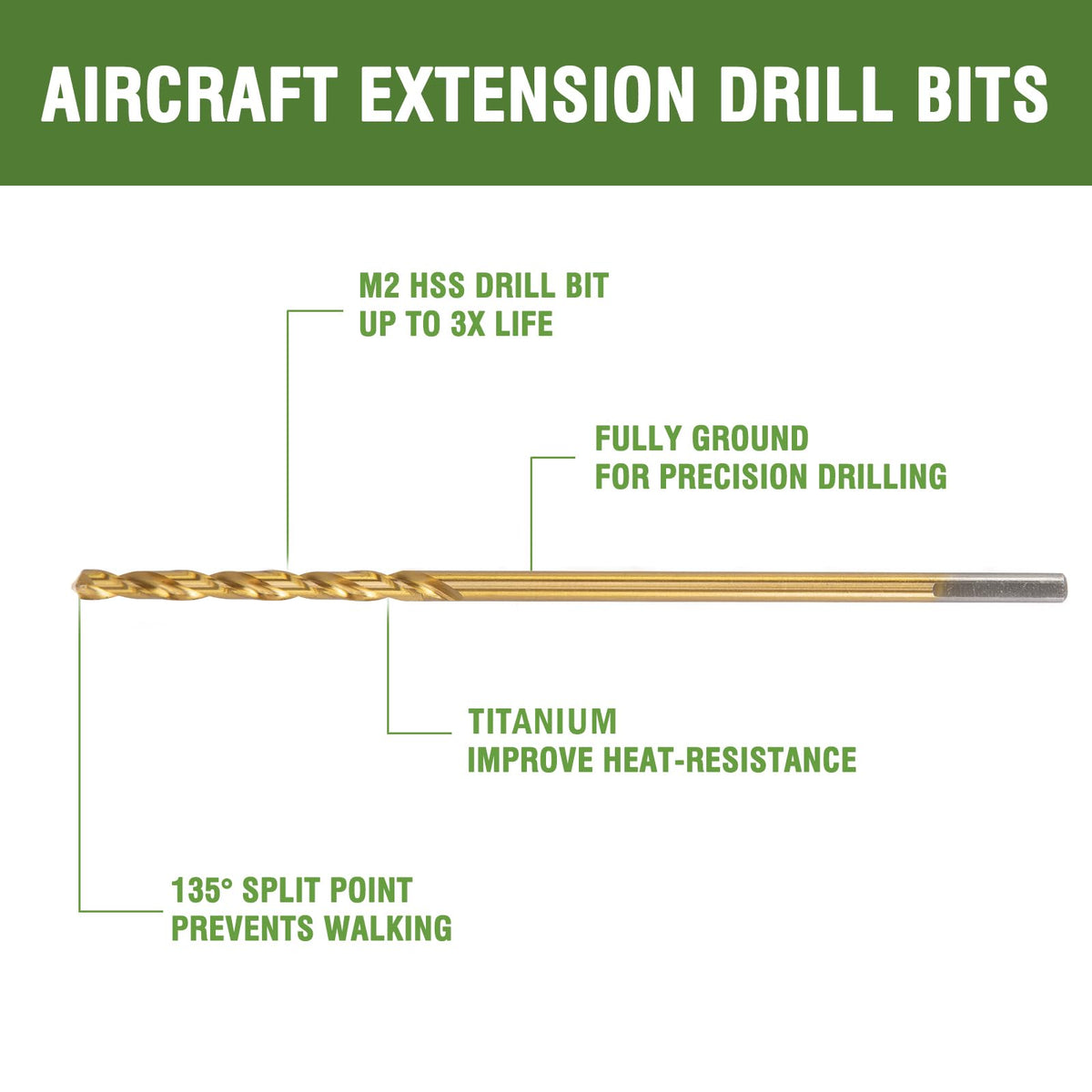 HLOFIZI 1/2 x 12 Inch Extra Long Drill Bit (1 Pack), Aircraft Drill Bit Titanium M2 High Speed Steel for Wood, Plastic, PVC, Thin Metal Sheet