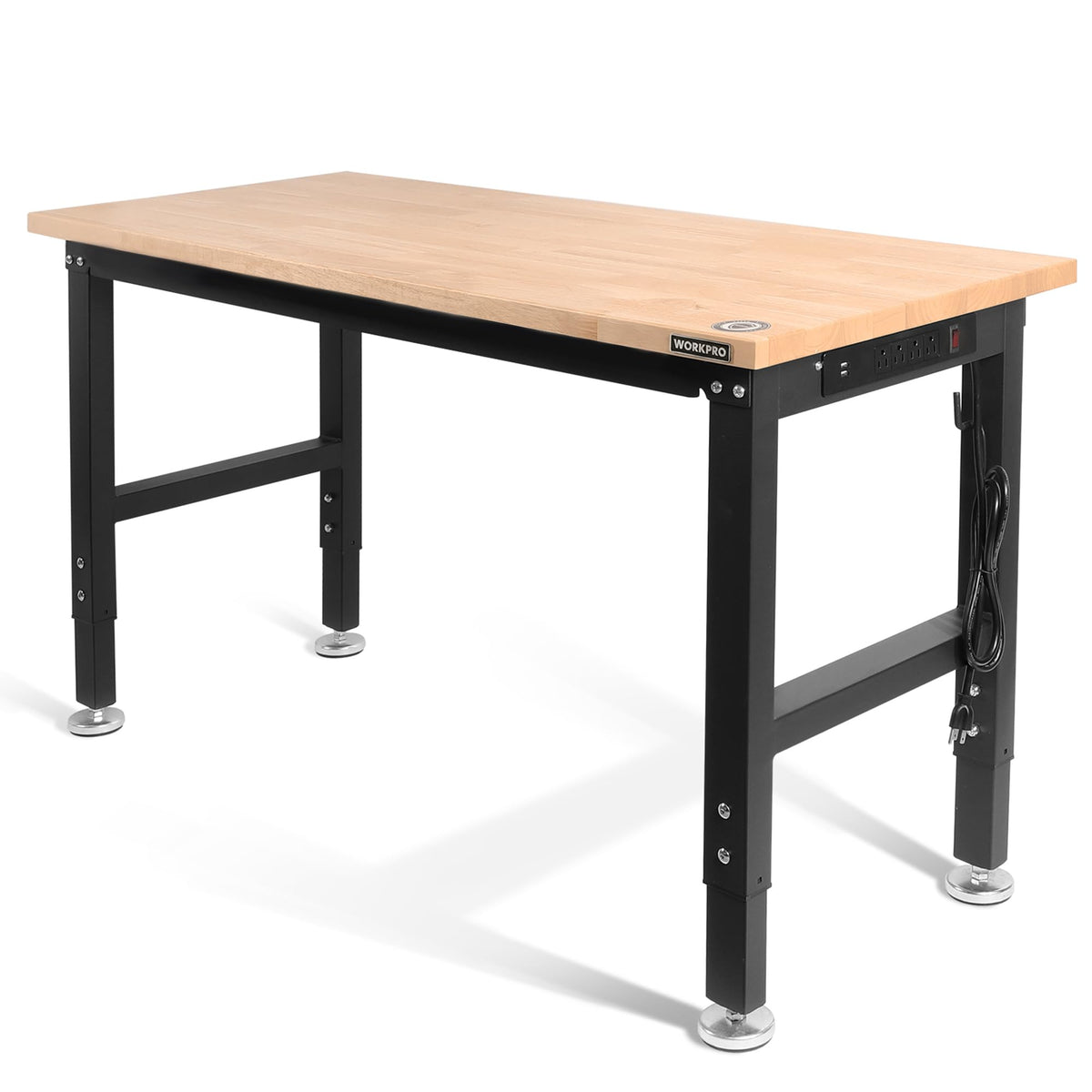 48" Adjustable Workbench, Rubber Wood Top, 2000 LBS Capacity