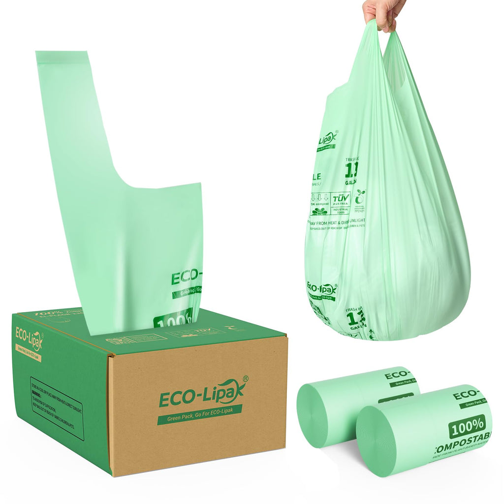 13 Gallon 100 Count Compostable Kitchen Trash Bags with Handles