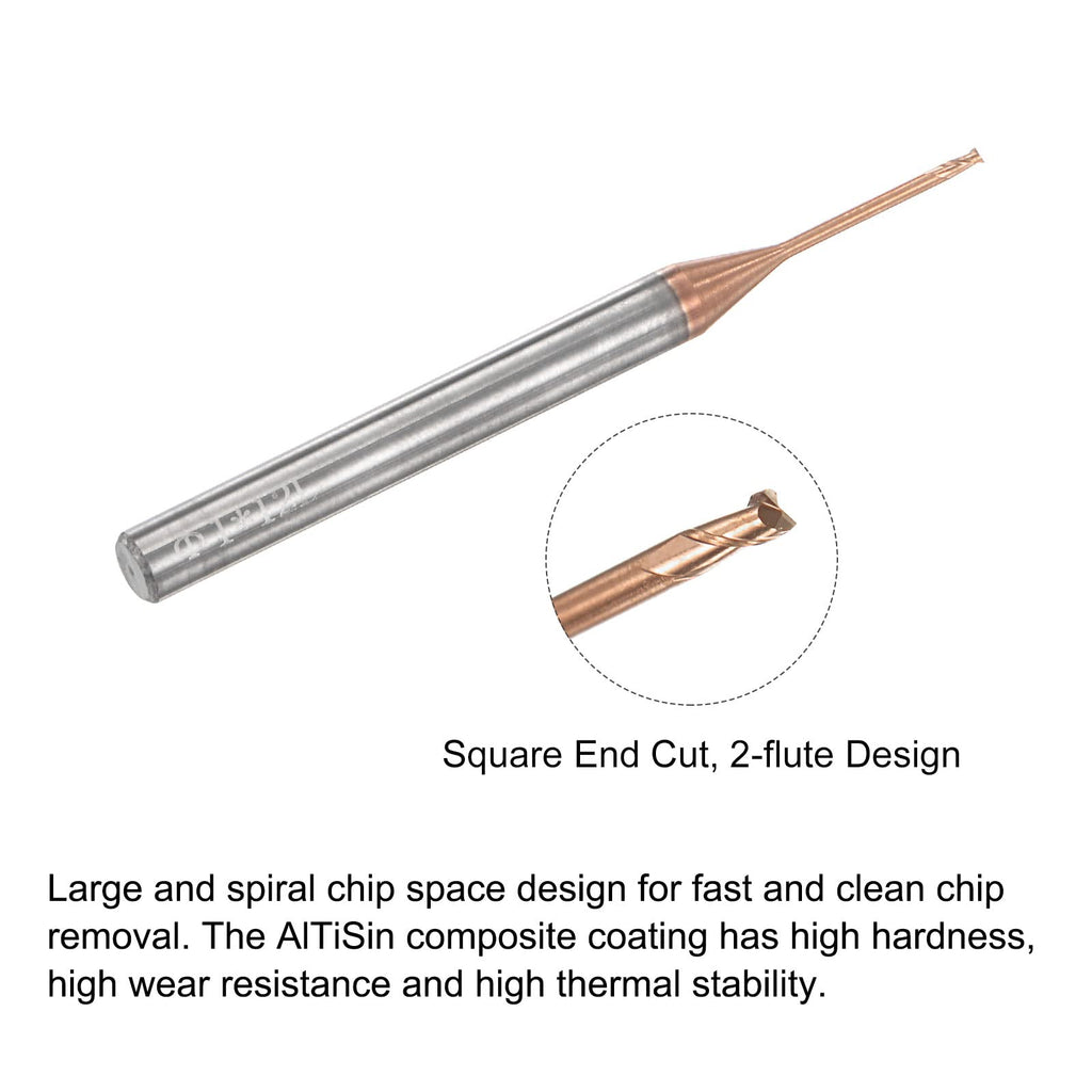 uxcell Square Nose End Mill, 1mm Solid Carbide AlTiSin Coated Long Reach CNC Router Bits 2 Flutes Milling Cutter with Extended Neck, 12mm Cutting Length 4mm Shank