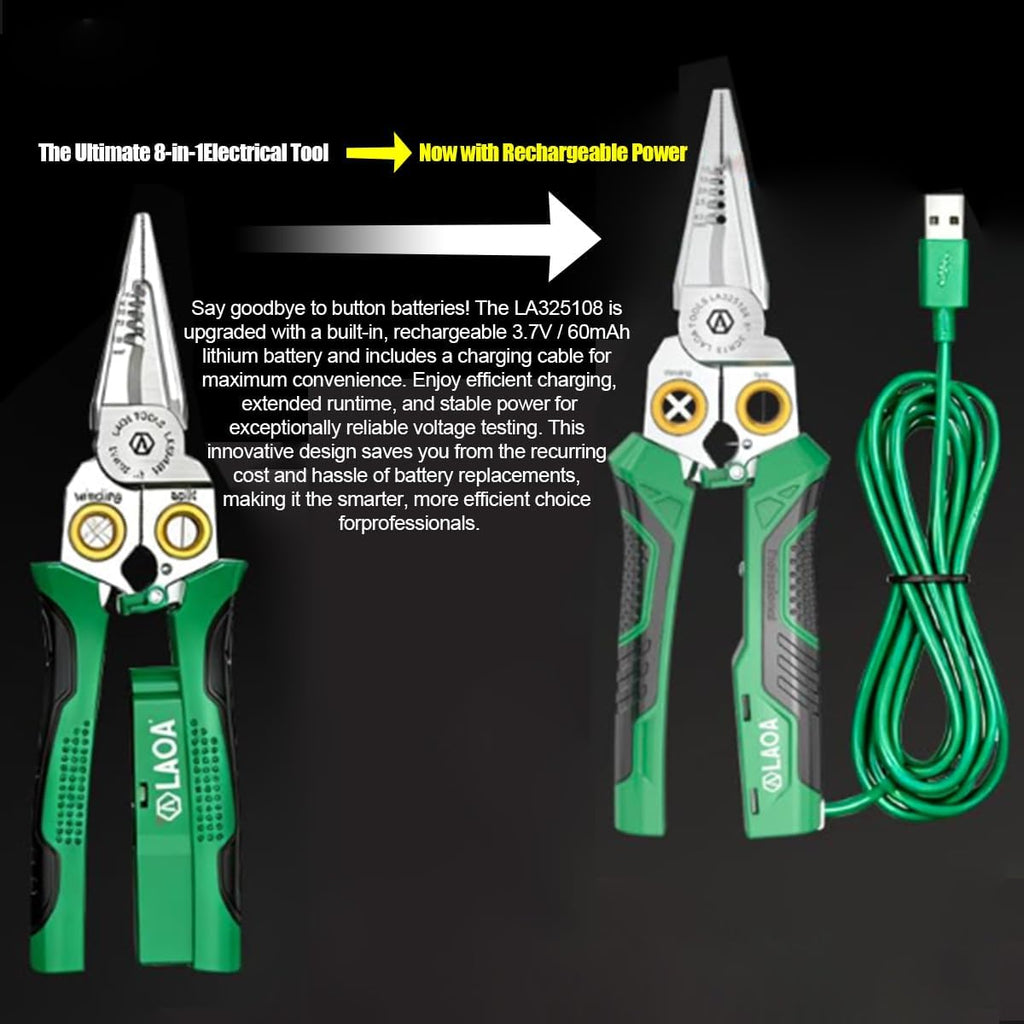 Wire Stripper Tool with Voltage Tester, 8-in-1 Electrician Pliers with Wire Cutter, Cable Splitter, Wire Puller and
