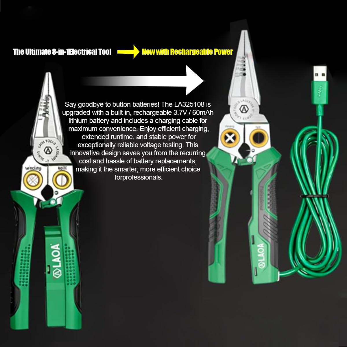Wire Stripper Tool with Voltage Tester, 8-in-1 Electrician Pliers with Wire Cutter, Cable Splitter, Wire Puller and