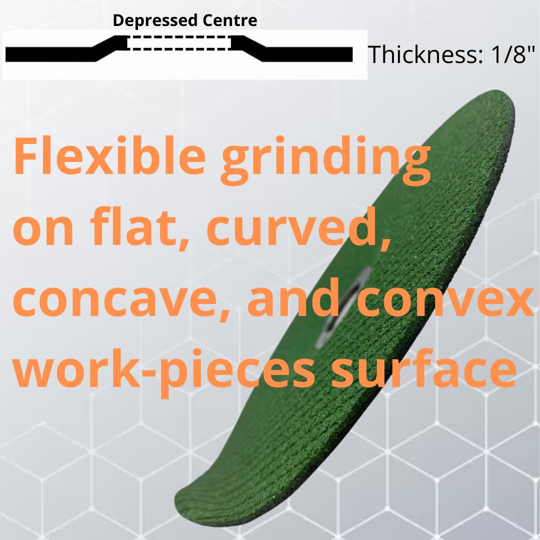 5PACK - 7"×1/8"×7/8" Flexible Grinding Wheel for Metal, Zirconia/Ceramic Grain, Grit 60 Depressed Center Grinding Wheel, 7" Diameter, 1/8" Thickness, 7/8" Arbor, (Green) (7inch, 5pcs)