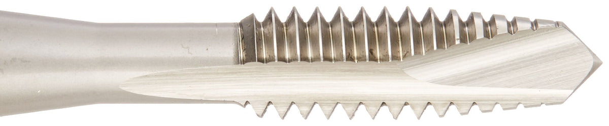YG-1 K9 Series Vanadium Alloy HSS Spiral Pointed Tap, Uncoated (Bright) Finish, Round Shank with Square End, Plug Chamfer, 6-32 Thread Size, H3 Tolerance