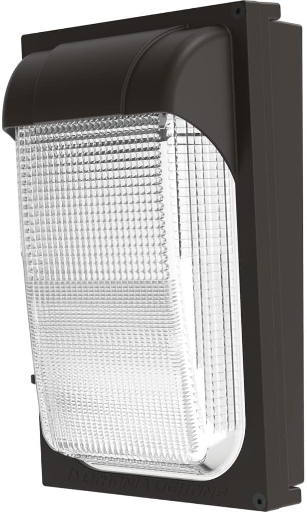 Lithonia Lighting 7.5" Mini LED Wall Pack Outdoor Light Fixture, Building Wall Light, Adjustable Lumens, 4000K Cool White, MVOLT 120-277V, IP65, Glass Lens, Bronze (TWX1 LED ALO 40K MVOLT DDBTXD)