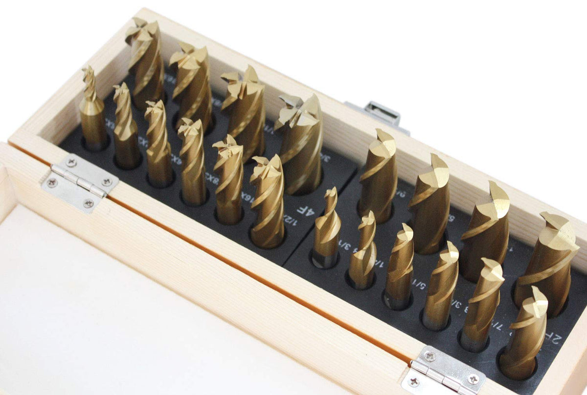 Accusize Industrial Tools End Mill, 3/16" to 3/4", 20 Pc, 1810-0100